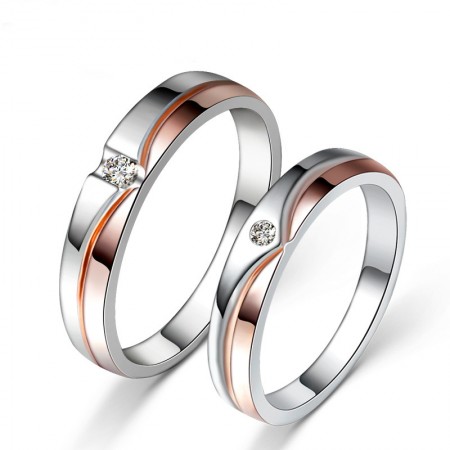 925 Sterling Silver Romantic Couple Rings Korean Simple Cubic Zirconia Rings