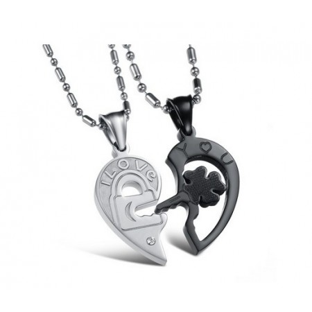 Personalized Lock And Key Couples Necklaces In Titanium