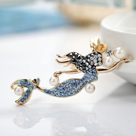 Romantic Color Crystalline Mermaid Design Right Side Ear Cuff