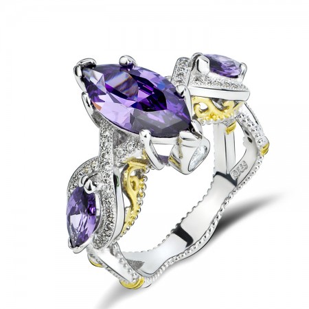 Unique Design 925 Sterling Silver Ring With Amethyst Inlaid