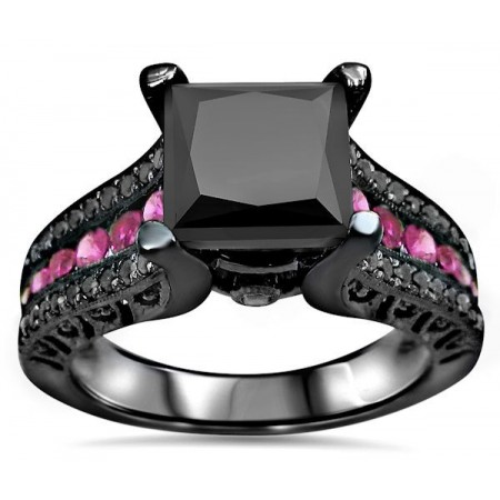 925 Sterling Silver Engagement Ring With Black CZ Inlaid