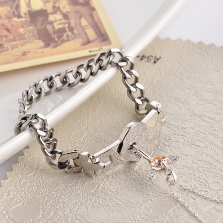 Silver Heart Locket & Key Charm Bracelet