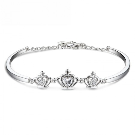 Three Lovely Crown With Rhinestone Woman's Sterling Silver Bracelet