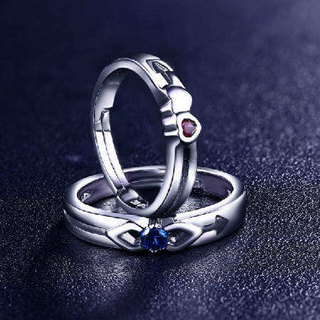 Adjustable Red / Blue Corundum Cupid's Arrow 925 Sterling Silver Lover Ring