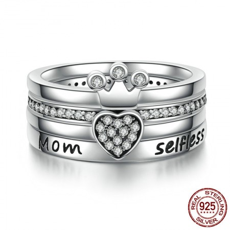 Personalized 925 Sterling Silver Cubic Zirconia Crown Heart Ring Set