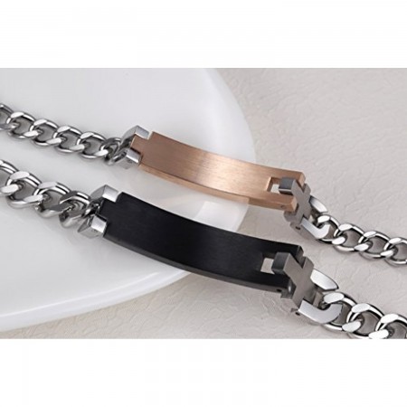 Her Prince Black Silver Stainless Steel Id Couple Lovers Bracelet