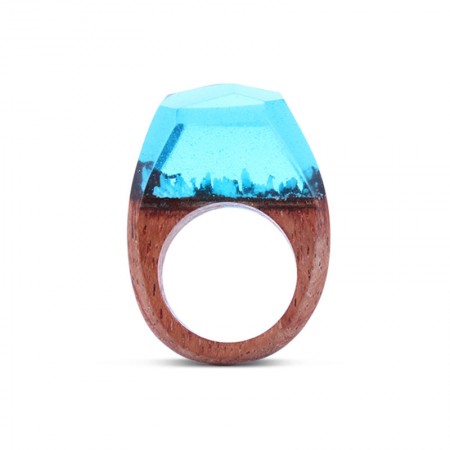 Unique Handmade Wood Resin Ring with Natural Scenery