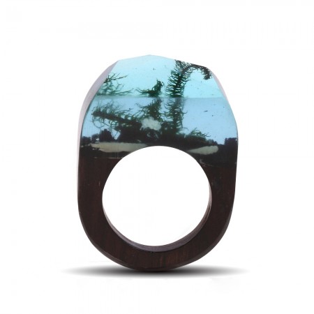 Unique Handmade Wood Resin Ring with Natural Scenery