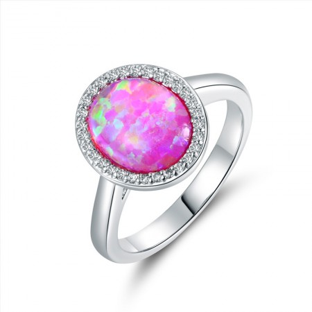 Oval Opal & Cz Sterling Silver Ring