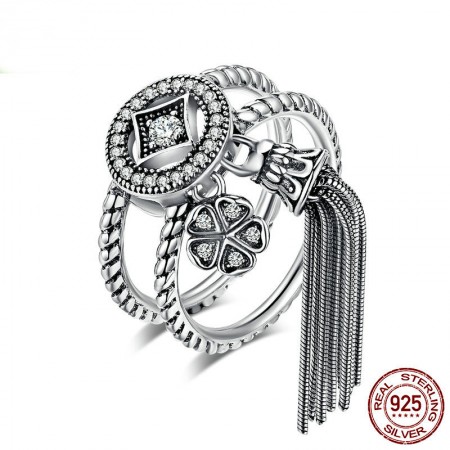 Personalized 925 Sterling Silver Cubic Zirconia Bohemian National Style Double Ring
