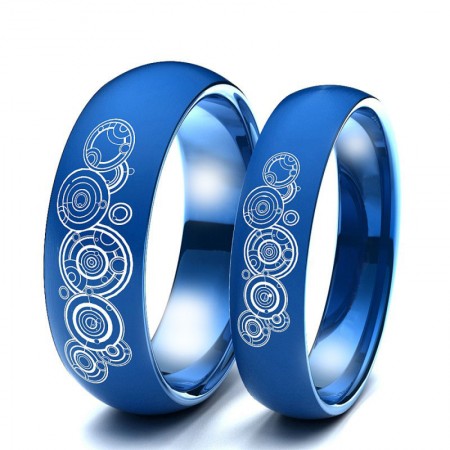 Doctor Who Titanium Blue Silver Gold Couple Rings (Price for a Pair)