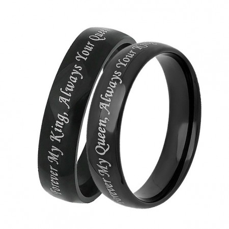 Forever My King Always Your Queen and  Forever My Queen Always Your King Black Titanium Couple Rings (Price for a Pair)