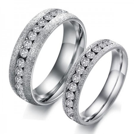 Latest Single Row Crystal Titanium Steel Lover's Rings(Price For a Pair)