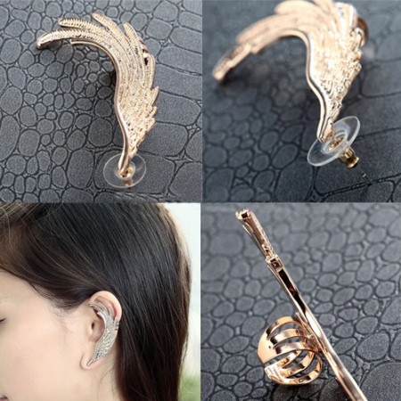 Fashionable Angel S Wing Design Alloy Gold Plated Allergic Free Single Women S Left Ear Cuff Ear Cuff Earrings