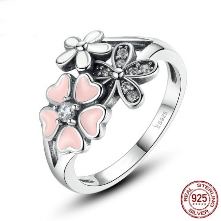 Personalized 925 Sterling Silver Cubic Zirconia Flower Ring