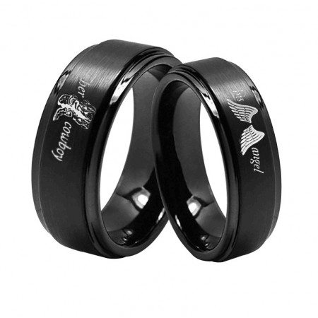 Her Cowboy His Angel Titanium Couple Rings (Price for a Pair)