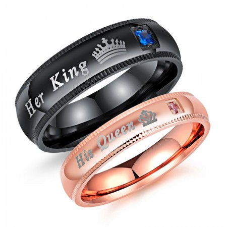 Her King His Queen 316L Titanium Steel Crystal Couple Rings (Price For a Pair)