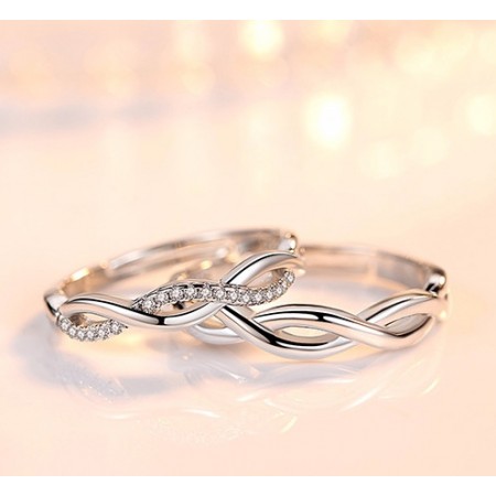 5A Zircon Wave-Shaped Platinum Plated Lovers Couple Rings With Open Loop