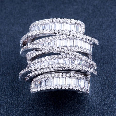 Luxurious Ring Geometric Line Full Diamond Zircon Reception Party Ring