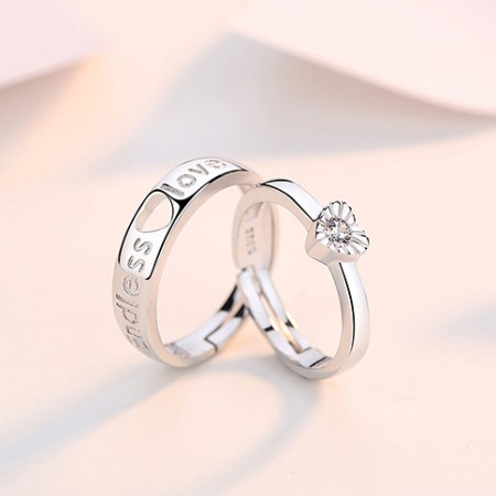 Heart-Shaped Endless Love Sterling Silver Lovers Couple Ring With Open Loop