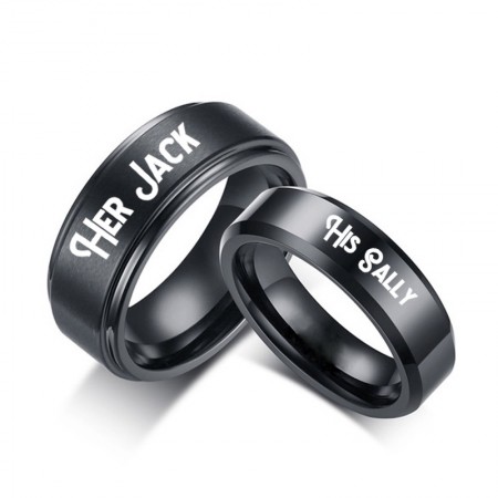 HIS SALLY HER JACK Black Titanium Couple Rings (Price for a Pair)
