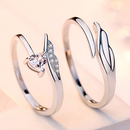 Angel's Feather Promise Rings For Couples In 925 Sterling Silver Adjustable Couple Rings