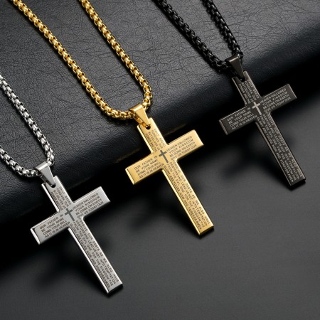 Cross Necklace for Men Boys Cross Pendant STRENGTH Bible Verse Stainless Steel Necklace