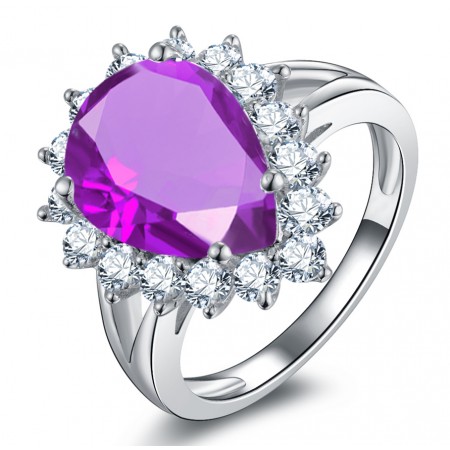 High-Grade Carbon Purple Simulated Diamond 925 Sterling Silver Rings
