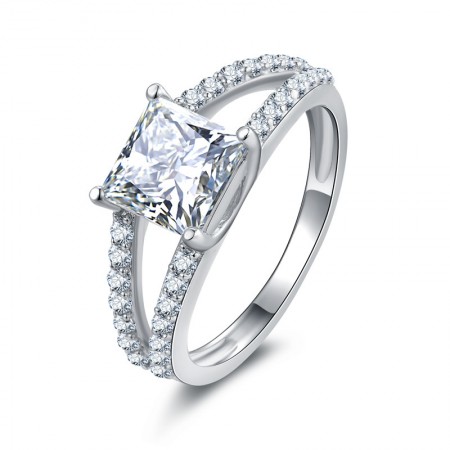 925 Sterling Silver Princess Square Stone Wedding Ring SONA Diamond Ring