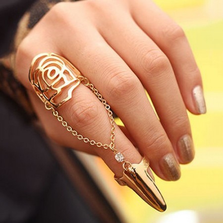 Fashion Sparkling Alloy Rhinestone Inlaid Nail Ring For Women