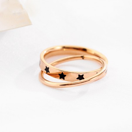 Pentagram Rose Gold Rimmed Titanium Steel Birthday Gift Lady’s Two Piece Rings
