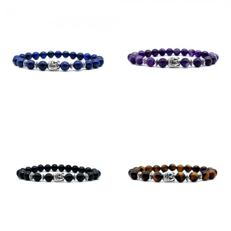 8mm Beads With Silver Buddha Bracelet