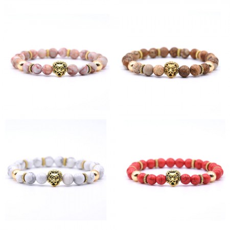 Natural Beads With Gold Lion Bracelet