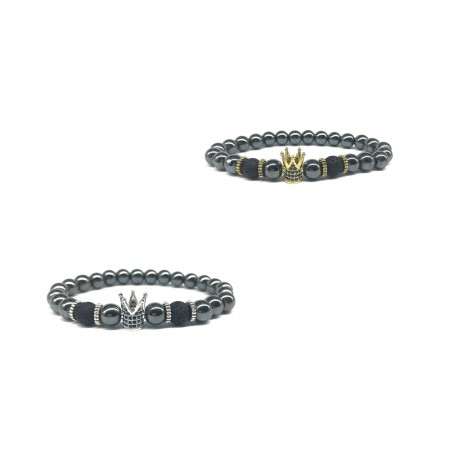Black Iron Stone Crown-Shaped Elastic Bracelet