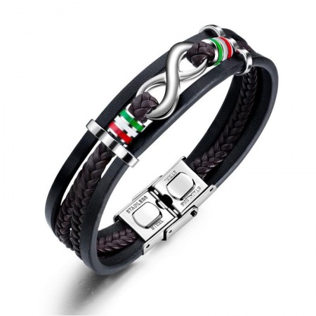 Personalized Infinity Charm Three Strand Leather Belt Bracelet For Men