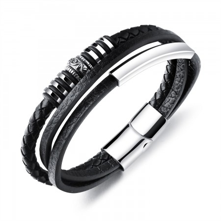 Simple Engravable Three Strand Leather Belt Bracelet For Men