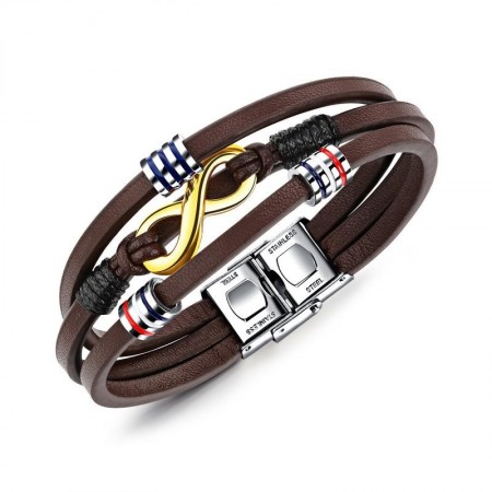 Infinity Charm 3 Strand Leather Belt Bracelet For Men