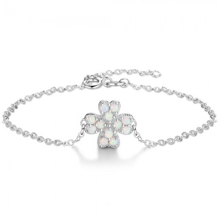 Unique Four Leaf Clover Charm Opal Bracelet For Womens In Sterling Silver
