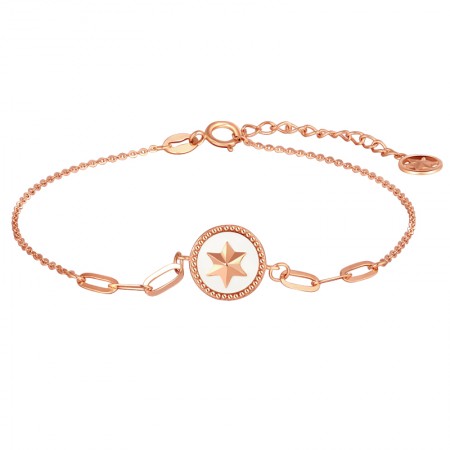 Unique Rose Star Charm Bracelet For Womens In 18K Gold