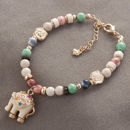 Vintage Colorful Gems With Featured Elephant Pendant Women's Bracelet