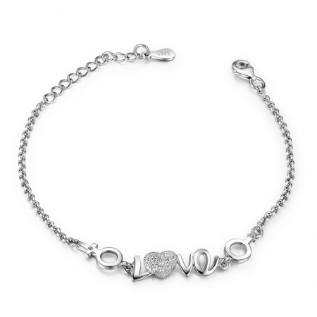 Korean Version Of Sweet "LOVE" 925 Sterling Silver Inlaid Cubic Zirconia Bracelet