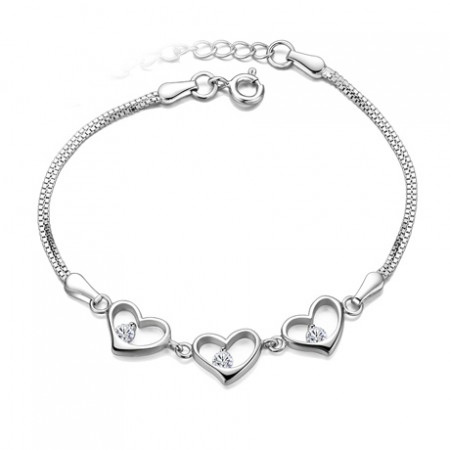 Simple Temperament Lovely Heart 925 Sterling Silver Bracelet
