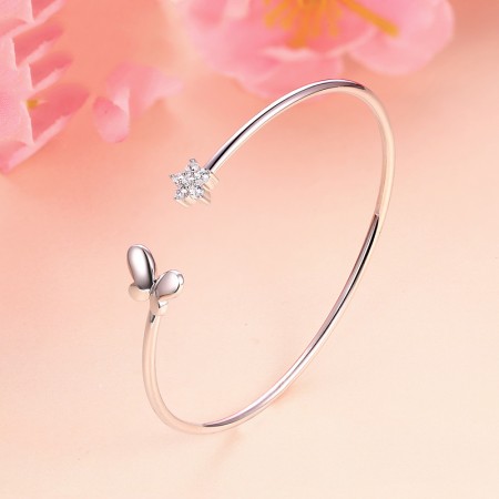 Fashion Sweet Temperament Star Bow Shape 925 Silver Bracelet