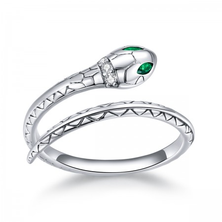 Green CZ 925 Sterling Silver Snake Adjustable Ring - Perfect Valentine's Day Gift