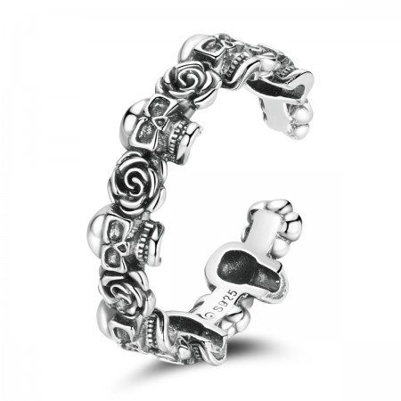Retro Rose Skull 925 Sterling Silver Adjustable Ring - Perfect Valentine's Day Gift