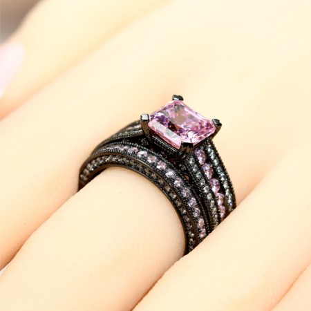 Engagement 925 Sterling Silver Heart Ring CZ Women Pink & White