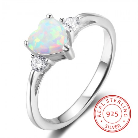 925 Sterling Silver Women's Heart Cut Opal Stone Promise Ring/Engagement Ring
