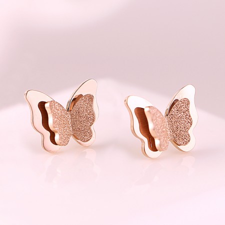 18K Rose Gold-Plated Fashion Matte Cute Butterfly Earrings