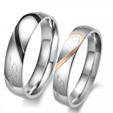 Love Theme Romantic Match Heart Titanium Steel Lover Rings Engravable (Price For a Pair)