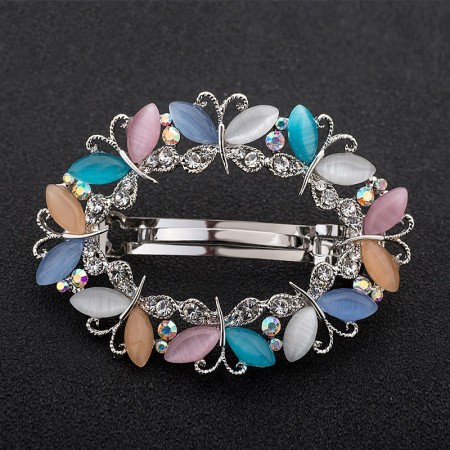 1Pcs Fashion Girls Women Crystal Rhinestone Butterfly Opal Silver Plated Barrette Hair Clip Hairpin Hollow Clamp